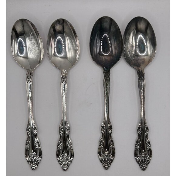 Set Of 4 Oneida Silverplate Silver Artistry Pattern Soup Spoons Discontinued 196 - Picture 3 of 6